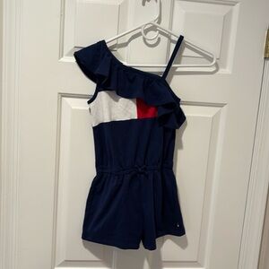 Tommy Hilfiger girls romper size 7. NWT. Navy blue ruffle one shoulder.